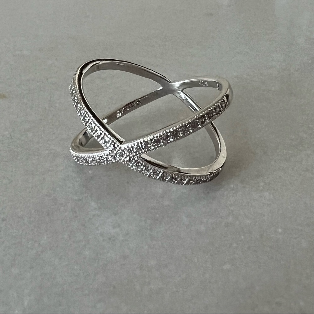 Sterling Silver Micro Pave Criss Cross Ring - Picture 7 of 16